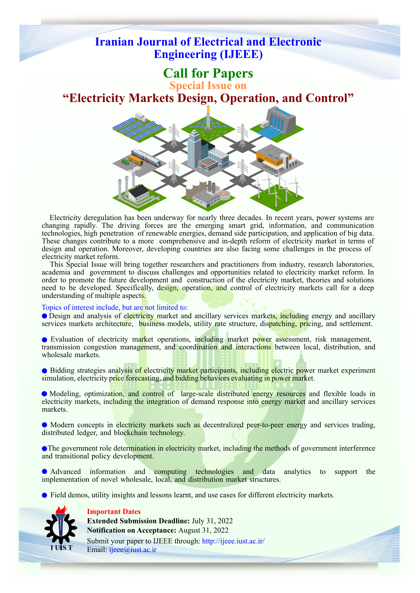Extended - Special Issue on "Electricity Markets Design, Operation, and Control"
